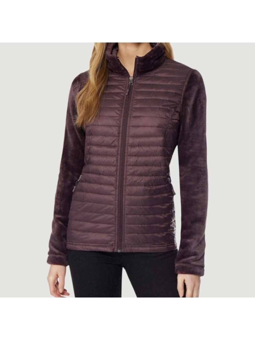 32 Degrees Heat Womens  Quilted puffer Jacket Zip-Up Plum Medium